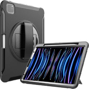 for iPad Pro 11 Inch Case 2022 2021 2020 2018, Rugged Heavy Duty Shockproof Cover Case with Kickstand Hand Strap for iPad Pro 11" 4th 3rd 2nd 1st -Black