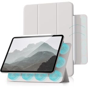 kenke Case for iPad Air 5th Generation 2022 / iPad Air 4th Generation 2020, Rebound Magnetic Smart Cover with Clasp, Auto Sleep/Wake Slim Trifold Stand Case for iPad Air 5/4 10.9 Inch, Gray White