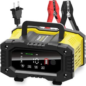 10-Amp Car Battery Charger, 12V and 24V LiFePO4/Lead-Acid(AGM/Gel/SLA..) Battery Charger Automotive, Battery Maintainer,Trickle Charger and Desulfator,Automatic Smart Charger for Truck Boat Motorcycle