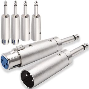 XLR 3 Pin Female Male to 1/4" 6.35mm Male Audio Mono Adapter TS Socket Jack for Microphone Mixer, XLR Connector Plug Converter, Metal Adapter, 6 PCS