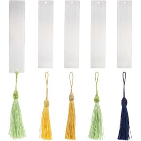 UNICRAFTALE 4pcs 145cm Stainless Steel Blank Bookmarks Brushed Bookmarks with Chinese Knot Tassel Pendant Decoration Metal Rectangle Blank Tassel Bookmarks, Stainless Steel Color
