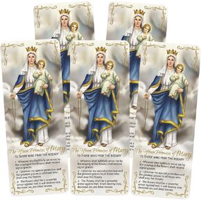 15 Promises of The Rosary Bookmark, Jumbo Laminated Page Markers, Double Sided, 6.5 Inches (Pack of 5)