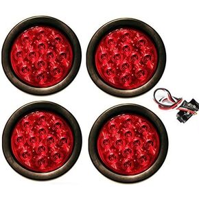 SET OF 4 AutoSmart KL-25108RK 4" ROUND LED STOP TURN TAIL RED LEN LIGHTS INCLUDES LIGHTS, GROMMET, PLUG FOR TRUCK TRAILER