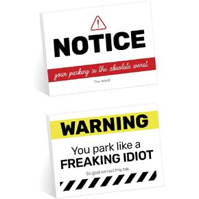 You Park Like an Idiot Sticky Note Pads / 4" x 3" Repositionable Funny Bad Parking Notifications/Two Unique Designs / 50 Sheets Per Pad Set of 6 / Made in USA