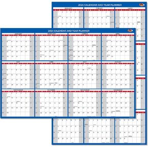 2024 Wall Calendar Monthly Large Wet & Dry Erase Laminated, Size 24" x 36", 12 Month Annual Yearly Wall Planner, Reversible, Folded, Horizontal/Vertical