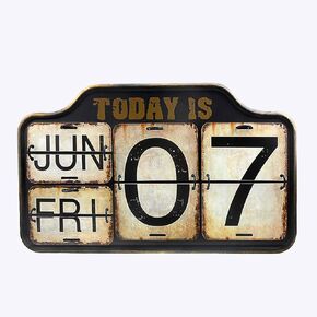 Shabby Chic Metal Perpetual Flip Calendar Permanent Calendar Distressed Finish Wall Hanging-Reproduction (004, Black)
