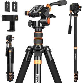 70-inch Tripod, Aluminum Camera Tripod Monopod, Foldable DSLR Tripod for Travel, Compact Tripod with 360 Panorama Fluid Head Quick Release Plate for Travel and Work