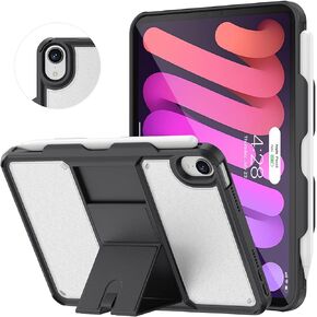 Soke New iPad Mini 6th Generation 2021 Case with Pencil Holder-[Full-Body Protection + 2nd Gen Apple Pencil Charging],Translucent Frosted Back Cover for iPad Mini 6 8.3 Inch(Black)