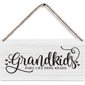 Grandparents Wood Plaque Sign, Grandkids Wall Decor, Grandparents Grandma Grandpa Gifts from Grandkids Grandchildren, Grandkids Make Life More Grand Home Wall Hanging Decor, 12x6 inches