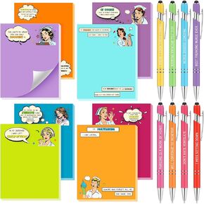 Sabary 32 Pcs Funny Nurse Notepads with Pens Mini 16 Nurse Sticky Notes 16 Ballpoint Pens Bulk Nursing Graduation Medical Notebook Back to School Gift for Doctors Women Coworker Office Favor