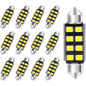 12 قطعة من مصابيح الإضاءة الداخلية LED من Ouzorp 6000K زينون أبيض، رقائق 8SMD فائقة السطوع لباب خريطة القبة وأضواء لوحة الترخيص