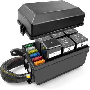 صندوق ترحيل الصمامات 12 فولت 6 فتحات كتلة التتابع 6 فتحات ATC/ATO فيوز، 5 قطع 5 دبابيس JD1914 40A مرحلات و1 قطعة 4 دبابيس RTT7121 40A مرحل، مجموعة صندوق تتابع عالمية مقاومة للماء لشاحنة السيارة والقوارب البحرية in Kuwait