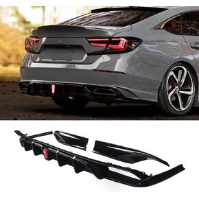 YOUNGERCAR Rear Bumper Diffuser Fit for 2018-2022 Honda Accord with LED Brake Light Apron Spats Yofer Style Glossy Black ABS Painted Rear Lip