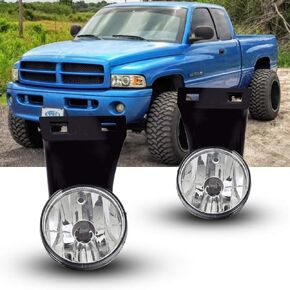 Fog Lights Replacement for 1994-2002 Dodge Ram 1500 2500 3500 Pick Up Truck with Clear Lens 881 12V 27W Halogen Bulbs Fog Lamps for Driver and Passenger Side 55055181, CH2592109, 55055180, CH2593109.