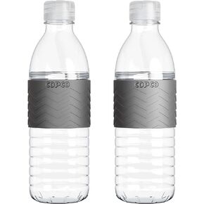 Copco Hydra Reusable Water Bottles | Set of 2 | Non-Slip Sleeve | Spill Resistant Lid | Clear Water Bottles for School, Gym, & Travel | BPA Free Tritan Plastic Water Bottles | 16 Oz (Gray)