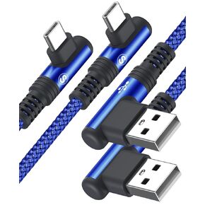 Right Angle USB C Cable [2-Pack, 6.6FT+6.6FT], 90 Degree iPhone 15 Charger Nylon Braided Cord for iPhone 15 Pro Max Plus Samsung Galaxy S24 S23 S22 S21 S20 Ultra S10 S9 S8 Note 20 10 A54 A50 A14 Pixel