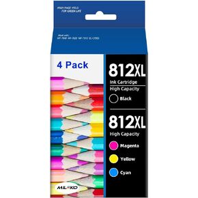 MILEKO 812XL Remanufactured Ink Cartridge Replacement for Epson 812XL Ink Cartridges Combo Pack T812 812 XL for Workforce Pro WF-7840 WF-7820 WF-7310 EC-C7000 Printer (Yellow, Cyan, Black, Magenta)