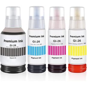 GI-26 Pigment Refill Bottle Ink Replacement for Canon GI-26 GI26 Ink Work for Canon PIXMA MegaTank GX3020 GX4020 GX5020 GX6020 GX6021 GX7020 GX7021 Printer (Black 135ml, CMY 70ml, 4-Pack)