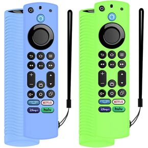 غطاء جهاز التحكم عن بعد الصوتي، غطاء جهاز التحكم عن بعد من السيليكون متوافق مع سلسلة Toshiba/Insignia Firetv Omni أو سلسلة التلفزيون 4، غطاء عن بعد مضاد للانزلاق ومقاوم للصدمات مع حبل (برتقالي وأزرق جليدي متوهج)