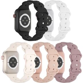 5 Pack Sport Silicone Bands Compatible for Apple Watch Band 38mm 40mm 41mm 42mm 44mm 45mm 49mm, Soft Strap Replacement Adjustable Wristbands for iWatch Ultra Series 8/7/SE/6/5/4/3/2/1 Women Men