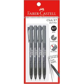 مجموعة أقلام Faber-Castell Click X Ball مكونة من 4 أقلام (0.5/0.7 مم - أسود/أزرق/أحمر) - فائقة النعومة، قبضة مريحة، مقاومة للماء، تم تطويرها باستخدام قلم حبر ألماني، قلم خالٍ من التلطيخ (0.5 مم (أزرق))