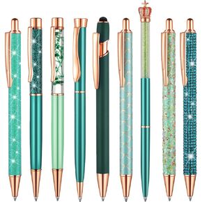 Yaomiao 9 Pcs Ballpoint Pens Set for Women Metal Crystal Diamond Pen Glitter Black Ink Pen Fancy Pens for Women Girls Christmas Birthday Wedding Gift(Black)