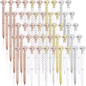 Leinuosen 50 Pieces Assorted Diamond Pens Crystal Diamond Ballpoint Pen, Black, Rose, Rose Gold, Metallic, Gold