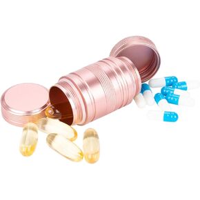 Metal Pill Container Pill Case - Waterproof Metal Pill Box for Pocket Purse, Daily Travel Pill Holder 2 Times a Day, Portable Medicine Organizer for Vitamin, Fish Oils, Supplements Pink 1 Pack