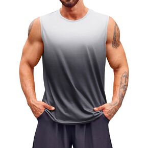 Runcati Mens Sleeveless Tank Tops Workout Muscle Gym T Shirts Crew Neck Gradient Tee Tops