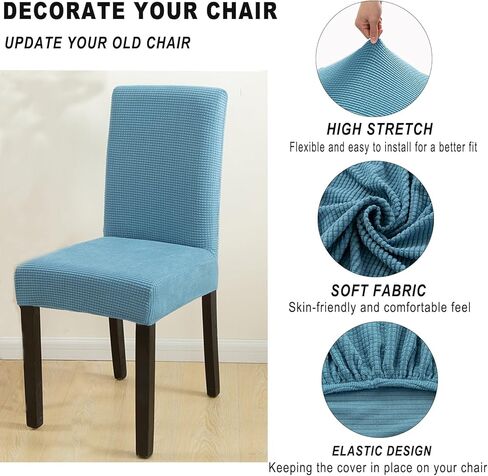 Dining Room Chair Covers, Yellow Chair Covers Sets of 4 Kitchen Chair Slipcovers Stretch Washable Decorative Seat Protector, Yellow in Kuwait