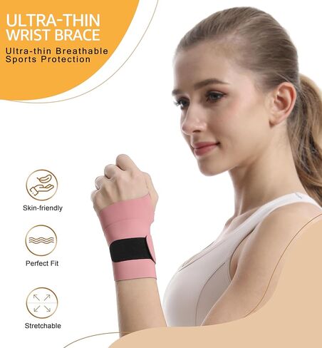 Ultra Thin and Soft Wrist Brace Wrist Wraps for Men and Women, Adjustable Wrist Support for Basketball Tennis Badminton Yoga Carpal Tunnel Syndrome, Pack of 2 (Black) in Kuwait