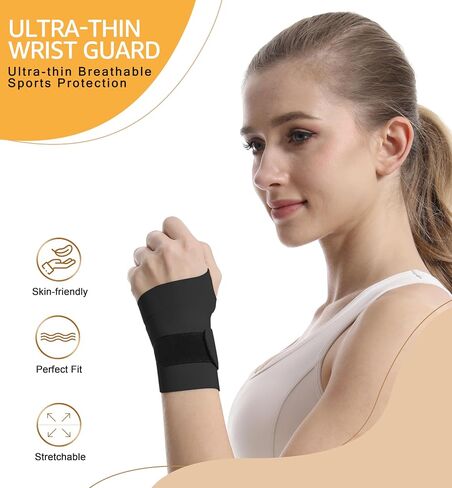 Ultra Thin and Soft Wrist Brace Wrist Wraps for Men and Women, Adjustable Wrist Support for Basketball Tennis Badminton Yoga Carpal Tunnel Syndrome, Pack of 2 (Black) in Saudi Arabia