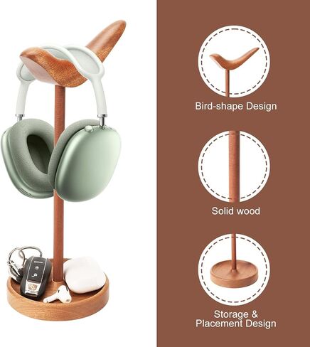 Headphone Stand, Wooden Curved Headset Holder for Desk, Wood Gaming Headset Stand with Storage Tray for Airpods Max, Airpods, Airpods Pro, Beats, Bose, Sennheiser, Sony Head Phone and More in Saudi Arabia