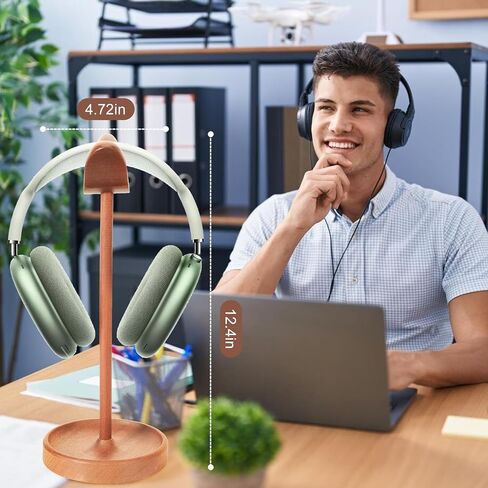 Headphone Stand, Wooden Curved Headset Holder for Desk, Wood Gaming Headset Stand with Storage Tray for Airpods Max, Airpods, Airpods Pro, Beats, Bose, Sennheiser, Sony Head Phone and More in Saudi Arabia