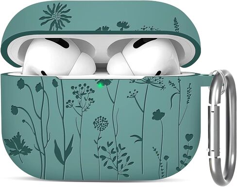 Flower Engraved AirPod Pro Case 2nd 1st Generation Case Cover, Cute Soft Silicone Full Protective Skin Case for Apple AirPod Case, Pine Green in Saudi Arabia