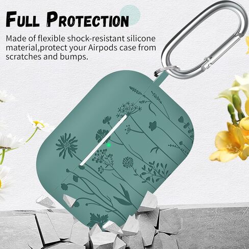 Flower Engraved AirPod Pro Case 2nd 1st Generation Case Cover, Cute Soft Silicone Full Protective Skin Case for Apple AirPod Case, Pine Green in Saudi Arabia