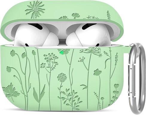 Flower Engraved AirPod Pro Case 2nd 1st Generation Case Cover, Cute Soft Silicone Full Protective Skin Case for Apple AirPod Case, Pine Green in Saudi Arabia
