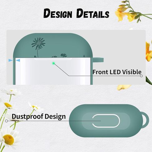 Flower Engraved AirPod Pro Case 2nd 1st Generation Case Cover, Cute Soft Silicone Full Protective Skin Case for Apple AirPod Case, Pine Green in Saudi Arabia