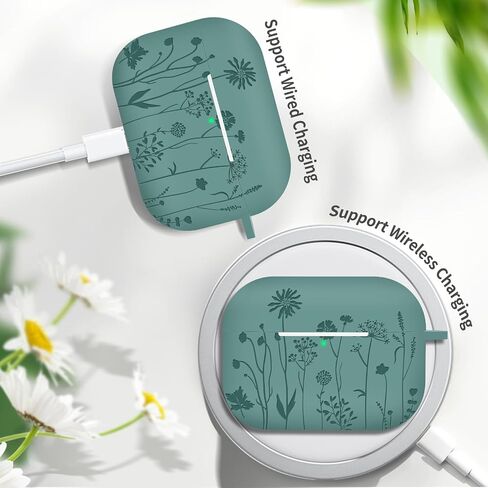 Flower Engraved AirPod Pro Case 2nd 1st Generation Case Cover, Cute Soft Silicone Full Protective Skin Case for Apple AirPod Case, Pine Green in Saudi Arabia