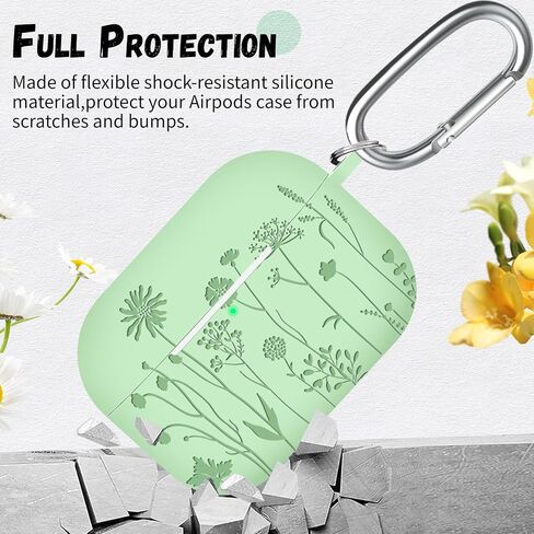 Flower Engraved AirPod Pro Case 2nd 1st Generation Case Cover, Cute Soft Silicone Full Protective Skin Case for Apple AirPod Case, Pine Green in Saudi Arabia