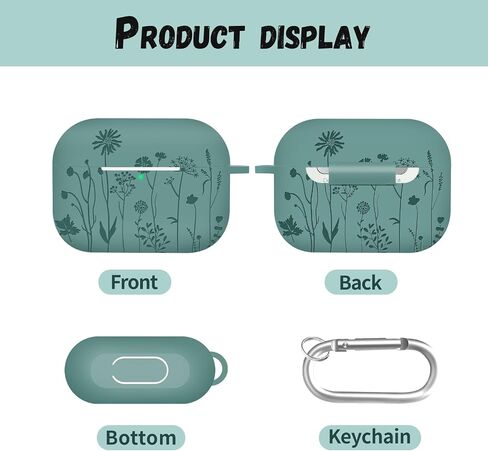 Flower Engraved AirPod Pro Case 2nd 1st Generation Case Cover, Cute Soft Silicone Full Protective Skin Case for Apple AirPod Case, Pine Green in Saudi Arabia