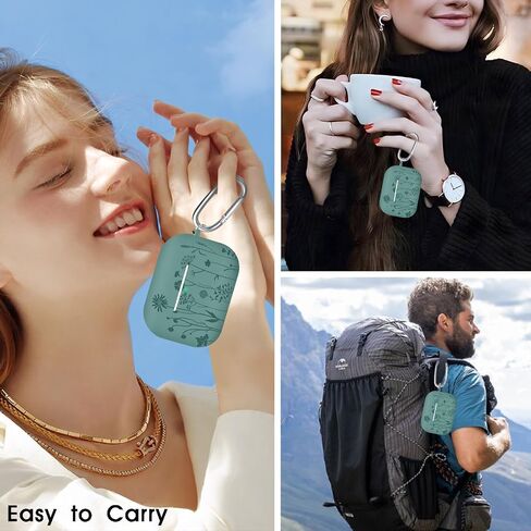 Flower Engraved AirPod Pro Case 2nd 1st Generation Case Cover, Cute Soft Silicone Full Protective Skin Case for Apple AirPod Case, Pine Green in Saudi Arabia