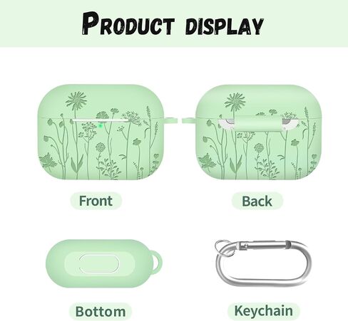 Flower Engraved AirPod Pro Case 2nd 1st Generation Case Cover, Cute Soft Silicone Full Protective Skin Case for Apple AirPod Case, Pine Green in Saudi Arabia