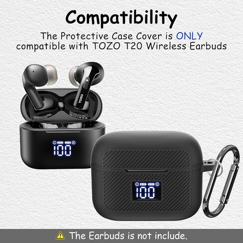 متوافق مع غطاء حافظة TOZO T20، حافظة جلدية ناعمة من السيليكون مع سلسلة مفاتيح، حافظة واقية ممتصة للصدمات ومضادة للسقوط مع شاشة عرض طاقة LED للرجال والنساء [مصباح LED أمامي مرئي] أسود in Saudi Arabia