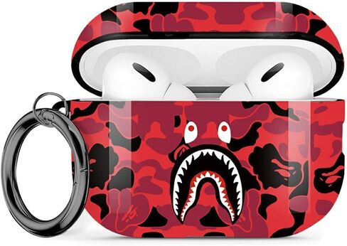 Fashion Pattern AirPods Pro 2nd Generation Case 2022,for Men Women Shark Tooth Camo Softshell Full Body Shockproof Protective Cover for New AirPod Pro 2 with Keychain/Hand Strap (Black Shark) in Saudi Arabia