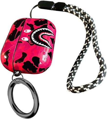 Fashion Pattern AirPods Pro 2nd Generation Case 2022,for Men Women Shark Tooth Camo Softshell Full Body Shockproof Protective Cover for New AirPod Pro 2 with Keychain/Hand Strap (Black Shark) in Saudi Arabia
