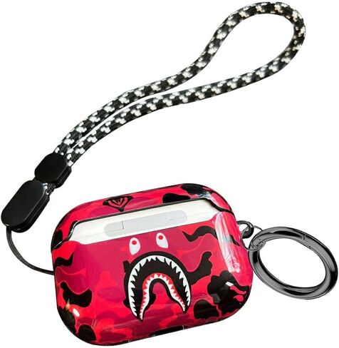 Fashion Pattern AirPods Pro 2nd Generation Case 2022,for Men Women Shark Tooth Camo Softshell Full Body Shockproof Protective Cover for New AirPod Pro 2 with Keychain/Hand Strap (Black Shark) in Saudi Arabia