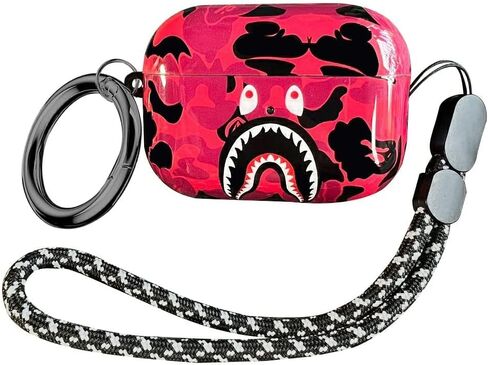 Fashion Pattern AirPods Pro 2nd Generation Case 2022,for Men Women Shark Tooth Camo Softshell Full Body Shockproof Protective Cover for New AirPod Pro 2 with Keychain/Hand Strap (Black Shark) in Saudi Arabia