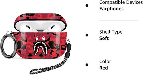 Fashion Pattern AirPods Pro 2nd Generation Case 2022,for Men Women Shark Tooth Camo Softshell Full Body Shockproof Protective Cover for New AirPod Pro 2 with Keychain/Hand Strap (Black Shark) in Saudi Arabia