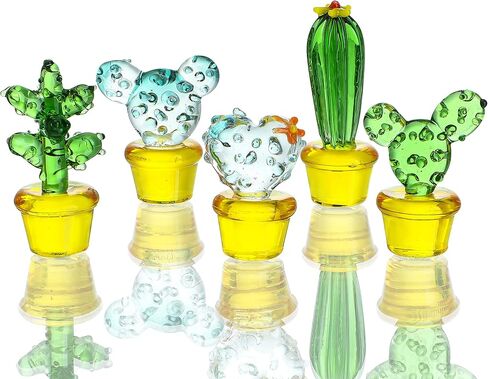 H&D HYALINE & DORA 5PCS Handmade Blown Glass Art Cactus Crystal Miniature Cute Cactus Figurines Home Office Desk Tabletop Simulation Plants Decorations Car Inner Ornaments in Saudi Arabia